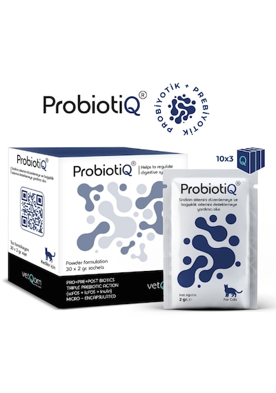 Vetq0m Kedi Probiotiq Probiyotik Ve Prebiyotik Toz 30 Saşe İshal, Kabızlık Ve Sindirim Desteği