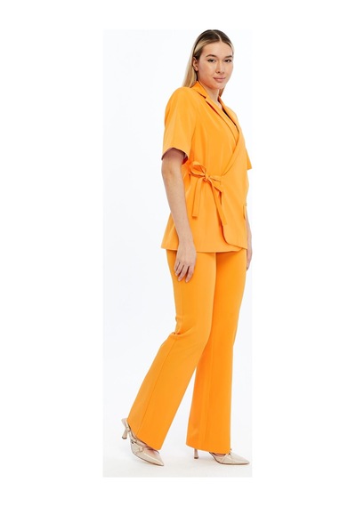 Selectmoda Kadın Yüksek Bel Düz Paça Turuncu Kumaş Pantolon