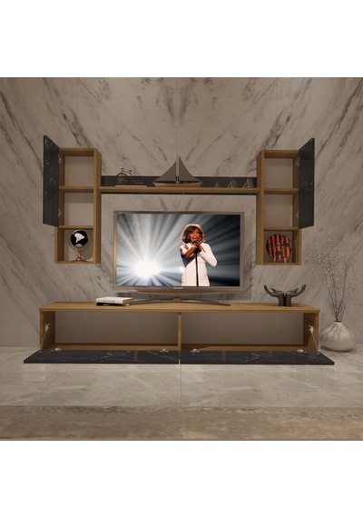 Decoraktiv Eko 5da Mdf Std Tv Ünitesi Tv Sehpası Pera - Siyah Mermer