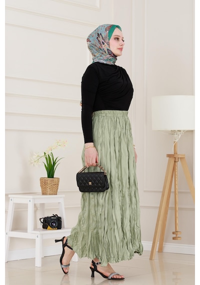 Sevitli Beli Lastikli Kraş Etek-mint Yeşili-4976 Mint Yeşili