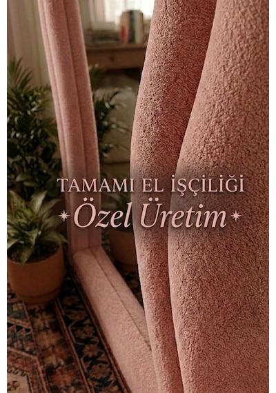 Lusso Pembe Renk Kumaş Kaplamalı Dalgalı Kavisli Ayaklı Boy Aynası 182x87 Cm