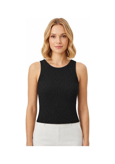 Cottonhıll Premium - Tide Collection Siyah Bisiklet Yaka Bürümcük Dokulu Kolsuz Kadın Crop Bluz Cottonhıll Premium - Tide Collection Siyah Bisiklet Yaka Bürümcük Dokulu Kolsuz Kadın Crop Bluz
