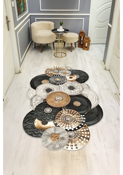 Modern Desenli Lazer Kesim Dijital Baskı Kaymaz Taban Halı H0437 Renkli