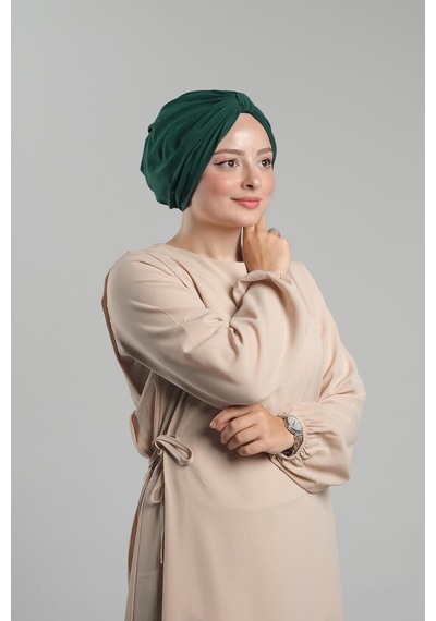 Hürrem Bone Zümrüt Pratik Hazır Geçmeli Tesettür Bone Sandy Pileli Salaş 2121 37 Zümrüt