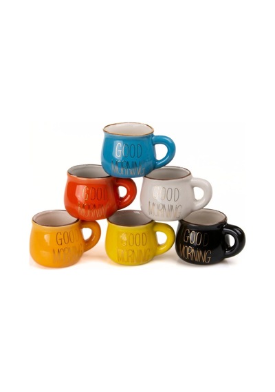 Tr Mukko Home 6'li Renkli Porselen Espresso Fincan Seti Gold Yazılı Good Morning Tasarım,çok Renkli Diğer