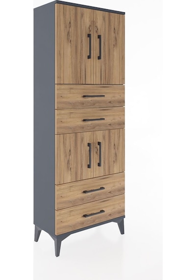 Arges Dolap 3 Raflı 4 Çekmeceli 4 Kapaklı 60x30x163 Antrasit-çam Antrasit