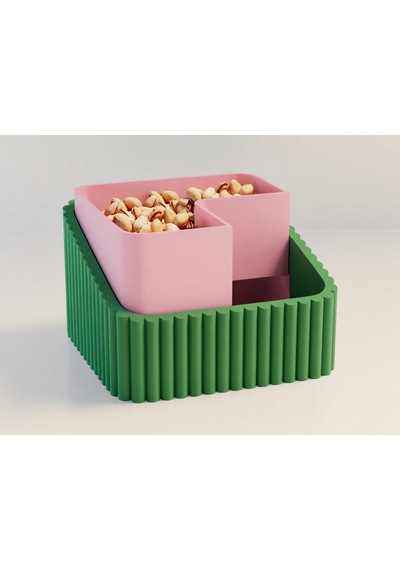 3d Baskı Fıstık Kasesi - Çift Hazneli Kabuk Ayırıcı Sunum Kasesi - Yeşil Pembe Diğer