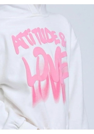 Kız Çocuk Kapüşonlu Love Yazılı Sweatshirt-14315 Beyaz