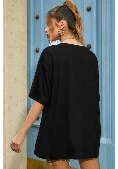 Unisex Uzay Temalı Baskılı T-shirt Siyah