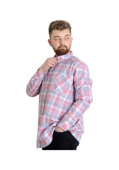 Mode Xl Büyük Beden Erkek Gömlek Ekose Uzun Kollu 23300 Koyu Pembe 001