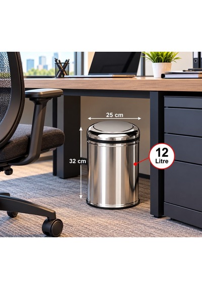 Pratik Kapak Çöp Kovası 12 Lt Paslanmaz Acar 13272