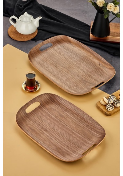 Cooker 2'li Lüks Ahşap Oval Sunum Tepsisi 50x37 Cm Ve 45x32 Cm Yk1470 Diğer