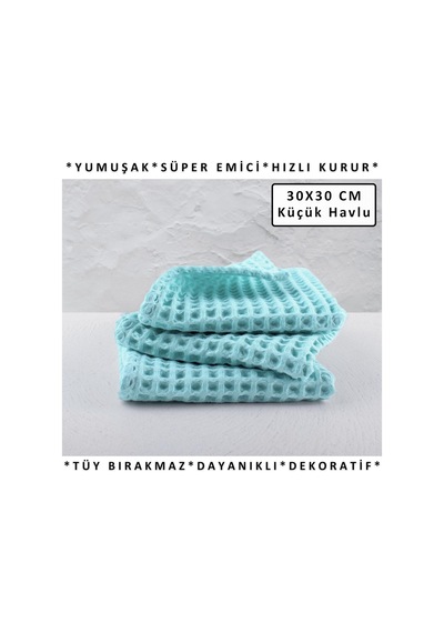 Püskül Açık Mavi, Pakette 3-adet 30x30 Cm Mutfak Havlusu, Misafir Havlusu Çok Renkli