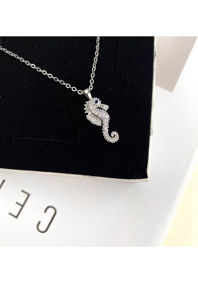 Deniz Atı Kadın Kolye Zirkon Taşlı Silver Kolye 45cm Gümüş