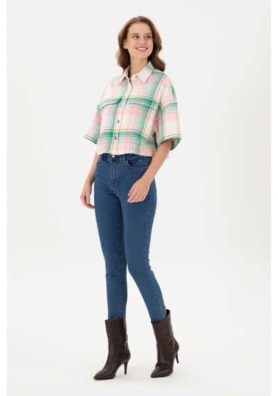 U.s. Polo Assn. Kadın Somon Gömlek Desenli 50289839-vr047 Somon