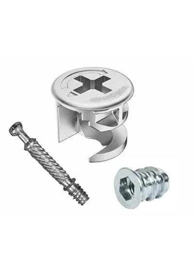 4 Adet Minifix Dolap Bağlantı Elemanı Metal Dübelli Takımı Krom