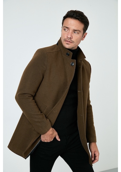Buratti Slim Fit Düğmeli Dik Yaka Kaşe Erkek Kaban 5840099 Taba