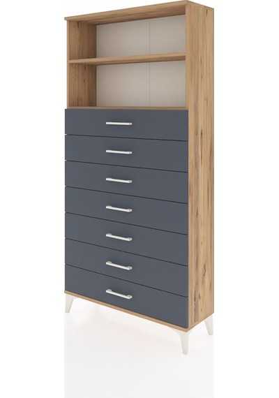 Arges Dolap 2 Raflı 7 Çekmeceli 88x30x182 Çam-antrasit Çam