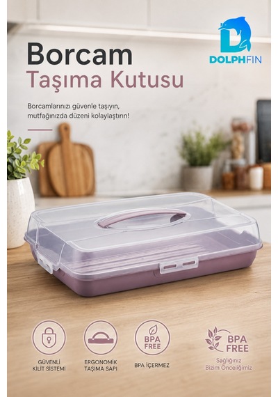 Kapaklı Borcam Taşıma Kutusu Kilitli Saplı Kek Börek Pasta Ve Fırın Kabı Taşıma Kabı Çok Renkli