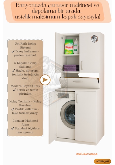 Tamamı Mdf 5 Kapaklı Çamaşır Makinesi Dolabı Banyo Dolabı