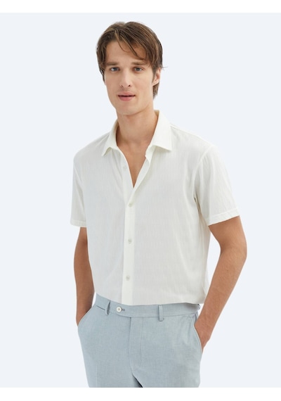 Kip Ekru Desenli Regular Fit Casual Gömlek Ekru