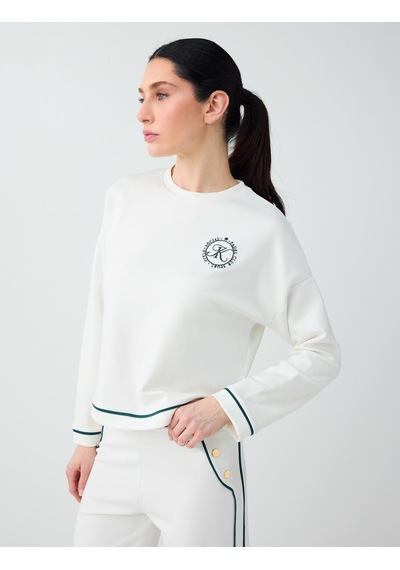 Jimmy Key Kırık Beyaz Yuvarlak Yaka Uzun Kollu Desenli Sweatshirt 6sw237189106