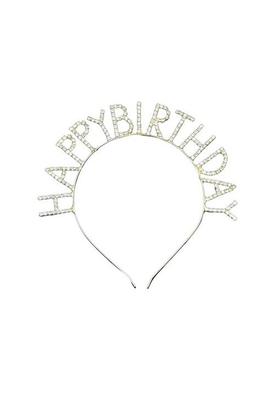 Taşlı Taç Happy Birthday - Altın Tüm Yaşlar