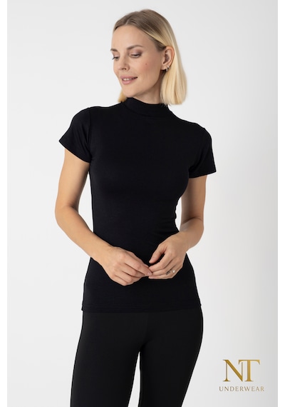 Nt Underwear Kadın Bambu Balıkçı Yaka Yarım Kol Body - T-shirt Hafif, Rahat Ve Şık Siyah