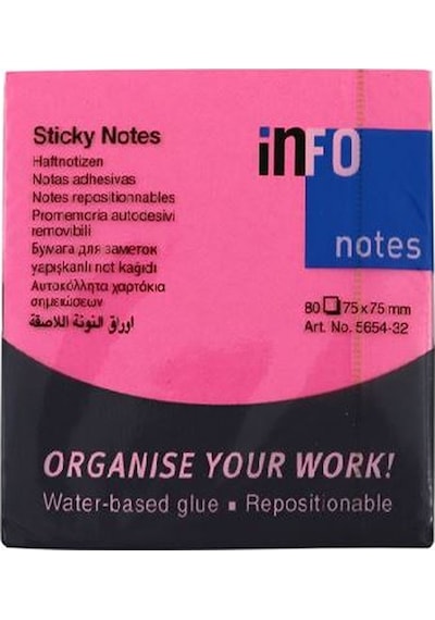 Info Notes 75x75 Fosfor Pembe Postit 80 Yp 565432