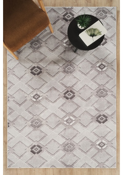 Villadia Home Textile Kaymaz Taban Modern Desen Halı Yolluk Leke Tutmaz Kolay Temizlenir Koridor Salon Yatak Mutfak Odası Vd4047gri Gri