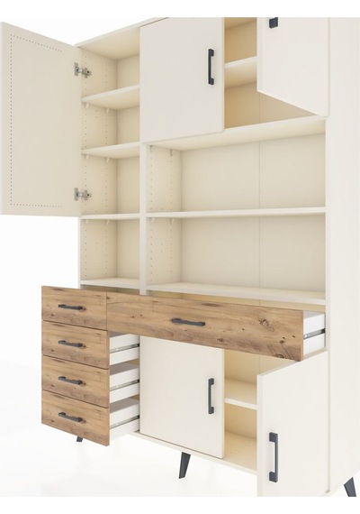 Arges Dolap 9 Raflı 5 Çekmeceli 5 Kapaklı 132x30x195 Aytaşı-aytaşı/çam Aytası/atlas Çam