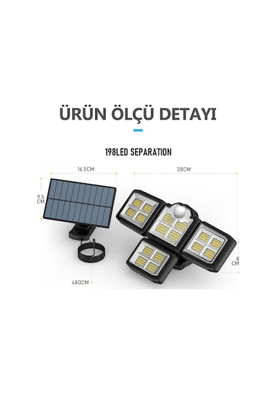 Technojet Solar Güneş Enerjili 198 Ledli Kumandalı Hareket Sensör
