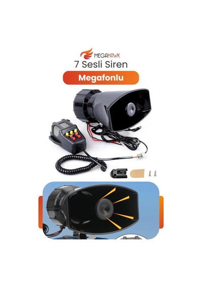 Araç İçi Siren Megafonlu 12v 7 Sesli Anonslu Siren Korna Seti Mikrofonlu