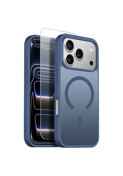 Teleplus Apple Uyumlu iPhone 17 Pro Kılıf Babet Translucent Mat Msafe Şarj Özellikli Kapak + Ekran Koruyucu Lacivert