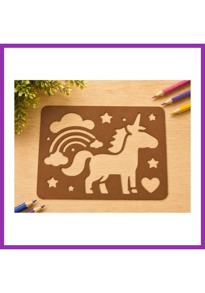 Bezos 3d Baskı Unicorn Ve Gökkuşağı Çizim Şablonu - Desen Kalıbı - Kahverengi Bty