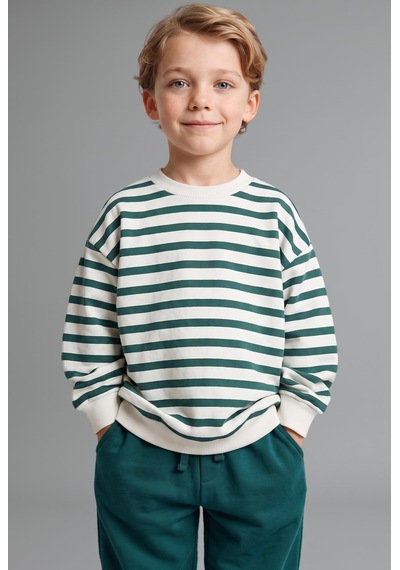 Defacto Oversize Bisiklet Yaka Çizgili Sweatshirt Erkek Bebek I4401a526wngn1116 Yeşil-gn1116