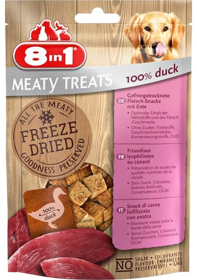 8in1 Meaty Treats Ördekli Kurutulmuş Tahılsız Köpek Ödülü 50 G