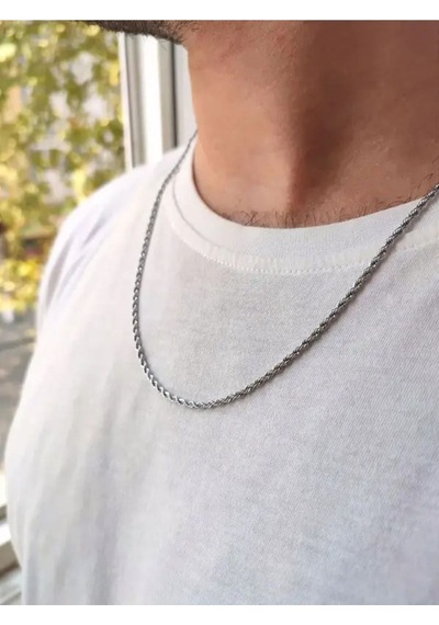 2.5mm Burgu Halat Beyaz Renk Çelik Kolye Işıklı Kutuda Sevgiliye Eşe Babaya Hediye Kolye