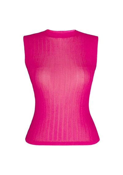 Qoolest Transparan Fitilli Kolsuz Kadın Bluz Pembe