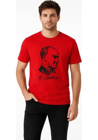 Butik İstanbul Erkek Atatürk Baskılı Tişört Kısa Kollu Bisiklet Yaka T-shirt - Kırmızı Butik İstanbul Erkek Atatürk Baskılı Tişört Kısa Kollu Bisiklet Yaka T-shirt - Kırmızı