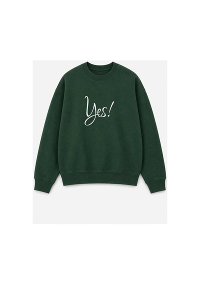 Herkesemoda Yes Yazılı Baskı Detaylı Şardonlu 2 İplik Bisiklet Yaka Sweatshirt Yeşil