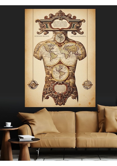 Vintage İnsan Anatomisi Şeması Dekoratif Kanvas - Mdf Ahşap Tablo