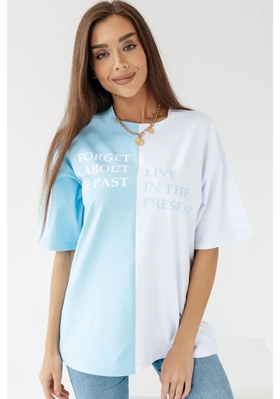 Uyguntarz Unisex Forget Live Baskılı Oversize Tshirt Bebe Mavisi