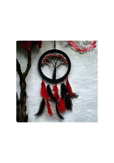 1 Adet Hayat Ağacı Dream Catcher Siyah Kırmızı Rüya Kapanı Duvar Süsü Ve Bohem Dekorasyon, Dreamcatcher, Rüya I