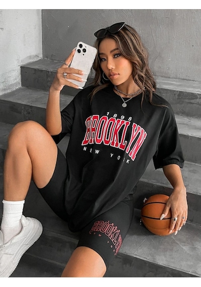 Flood Of Style Kadın Siyah Brooklyn Bisiklet Yaka Tshirt