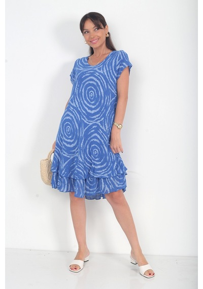 By Saygı Kadın İtalyan Cotton Spiral Desenli Astarlı Kısa Elbise Saks