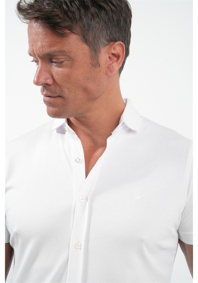 İmza Beyaz İtalyan Yaka Kısa Kol Cepsiz Slim Fit Pamuklu Gömlek 1004260158