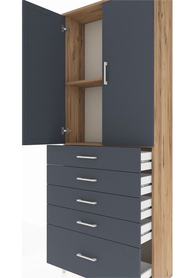 Arges Dolap 2 Raflı 5 Çekmeceli 2 Kapaklı 88x30x221 Çam-antrasit Çam