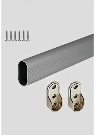 Oval Alüminyum Gardrop Dolap İçi Askı Borusu 40cm Metal Gri Diğer