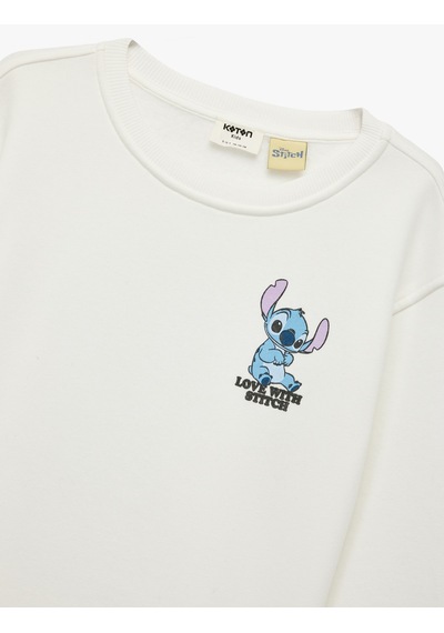 Koton Lisanslı Stitch Baskılı Uzun Kollu Bisiklet Yaka Sweatshirt Ekru 6wkg10436ak Ekru